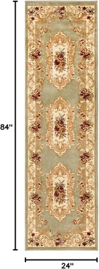 Rugs.com Chateau Collection Rug – 2' x 7' Runner Green Medium Rug Perfect for Hallways, Entryways