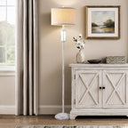65" Vintage Floor Lamp with Night Light, Farmhouse Antique White Tall Standing Lamp with 2 Light Sources, Rustic Floor Lights for Living Room Bedroom Office Corner, Bulb Included