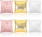 Pack of 6 Decorative Velvet Throw Pillow Covers Solid Square Soft Pillowcase Set Cushion Cases for Sofa Couch Bed Car Christmas Fall Home Decor 18 x 18 inch(Pink Gold White)