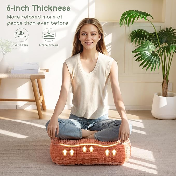 6" Washable Floor Pillow Cushion for Adults, Meditation Cushion Pillow, Removable Tufted Blended Corduroy Cover, Large Square Floor Sitting for Tatami Living Room or Yoga, 22x22 Inch, Machine Washable
