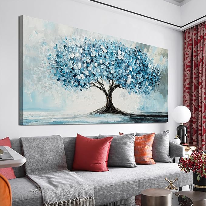 Canvas Wall Art Decor Tree of Life Wall Art Modern Blue White Wall Art Prints Canvas Art Wall Decor Artwork for Walls Decorations Wall Art Pictures for Living Room for Beroom Office Decor 20" X 40"