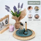 Ceramic Incense Holder Set with Decorative Tray, White, Intricate Pattern Design, 5.9x5.9x2 Inch, for Sticks, Cones, Palo Santo, Sage (Blue)