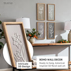 3D Wooden Floral Bathroom Wall Decor (Set of 4) Lightweight, Ready-to-Hang Framed Wall Art For Living Room, Bedroom, or Office - Premium Boho Botanical Farmhouse Decorations - Gift-Boxed