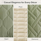 Comfort Spaces Queen Quilt Set Modern Reversible Diamond Coverlet Queen Bedding Set Cozy Quilted Winter Layer, All Season Lightweight Soft Queen Size Quilt, Kienna, Full/Queen Olive Green3 Piece
