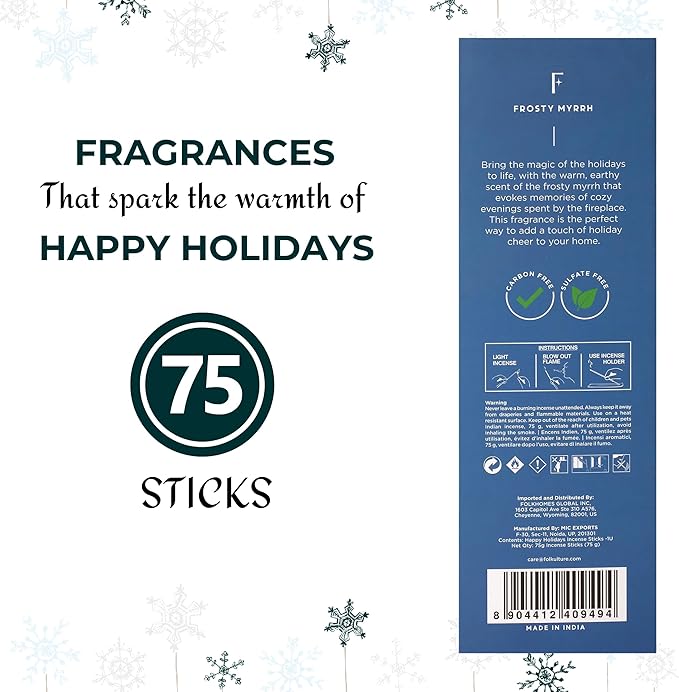 Folkulture Incense Sticks (75 Sticks) |8" Premium Myrrh Incense Sticks for Meditation, Aromatherapy,Relaxation Gifts | No Charcoal,Organic, Non Toxic, 45 Mins, Long Burning Insence-Sticks