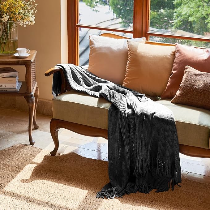 lifein Throw Blanket for Couch, Soft Boho Decor Bed Throw,Cozy Grey Knitted Chenille Small Farmhouse Lightweight Throw (Dark Grey,60 * 80")