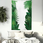 Ambesonne Leaf Tapestry Twin Size, Exotic Fantasy Hawaiian Tropical Palm Leaves Floral Graphic Art Print, Wall Hanging Bedspread Bed Cover Wall Decor, 68" X 88", Green White