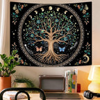 Lunerfex Tree of Life Tapastry Sun and Moon Tapastry Flower Boho Tree Mandala Wall Hanging for Bedroom and Living Room Decor Green Tree 36×48 Inches