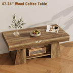 Tohomeor Coffee Table, 47.24" Farmhouse Wooden Rectangular Accent Center Tables with Storage Shelf Thick Base for Living Room, Home Office, Retro Brown