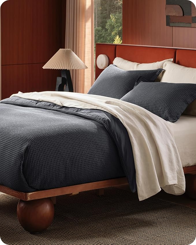 Bedsure Cotton Duvet Cover King - 100% Cotton Waffle Weave Charcoal Duvet Cover King Size, GentleSoft™ and Breathable Bedding Set for All Season, 3 Pieces, 104"x90"