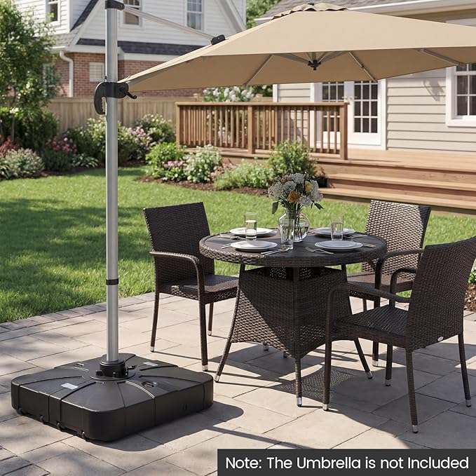 Giantex 285 lbs Cantilever Umbrella Base, Sand & Water Fillable HDPE Patio Offset Umbrella Stand with 4 Rollers, Built-in Cross Base, for 8–10 ft Umbrellas