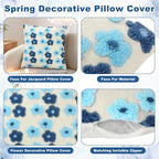 2 Pack Soft Embroidered Blue Flowers Throw Pillow Covers 18 x 18 Decorative Square Pillow Covers with Zipper Pillowcases Cute Faux Fur Plush Pillows Cover for Sofa Bedroom Living Room