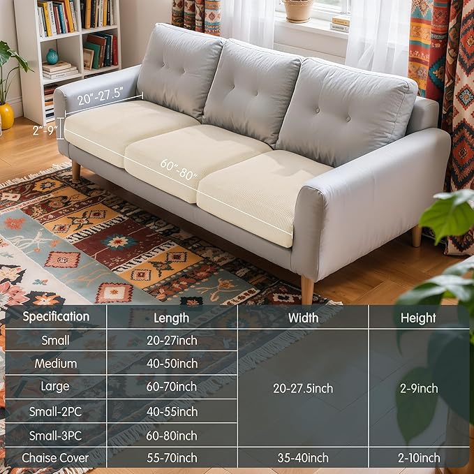 Hokway Stretch Couch Cushion Slipcovers Reversible Cushion Replacement Slipcovers Sofa Cushion Covers(Ivory, 3)