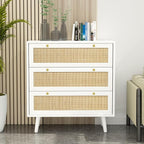 Anmytek White Dresser for Bedroom with 3 Drawers, Modern Wood 3 Drawer Dresser, White Chest of Drawer with Spacious Storage Rattan Dresser for Bedroom H0072