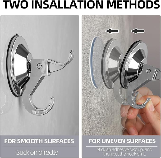 Antimbee Suction Hooks, 10 Pack Reusable Hangers, Removable Large Suction Cups with Ultra-Thin Adhesive Disc for Smooth/Uneven Surfaces, Door Wreath Hanger Max up to 11 lbs (Silver)
