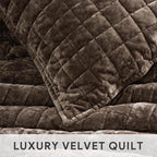 RECYCO Luxury Velvet Quilt Set, California King 118'' x 106'' Oversized Bedspread, Ultra Soft Velvet Comforter, Lightweight Box Stitch Bedding Sets for All Season, with 2 Shams, Walnut Brown