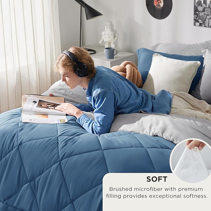 Bedsure California King Comforter Set - 7 Pieces Reversible Slate Blue Bedding, California King Size Bed Set for All Seasons, Bed in a Bag with Down Alternative Comforter, Sheets, Pillowcases & Shams