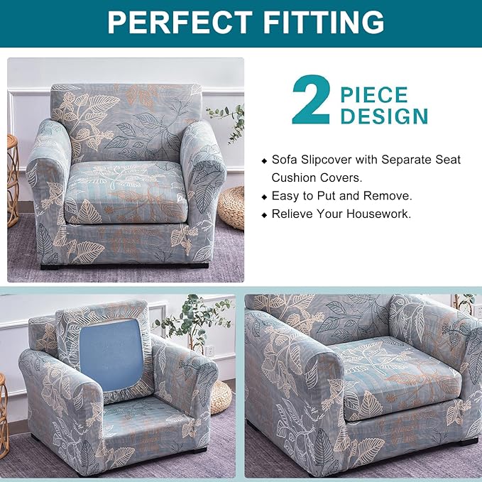 KRFOONN 2 Piece Chair Covers Printed Sofa Covers Couch Covers Washable Armchair Sofa Couch Slipcover Furniture Protector with Elastic Bottom for Living Room (Armchair, 17), Small