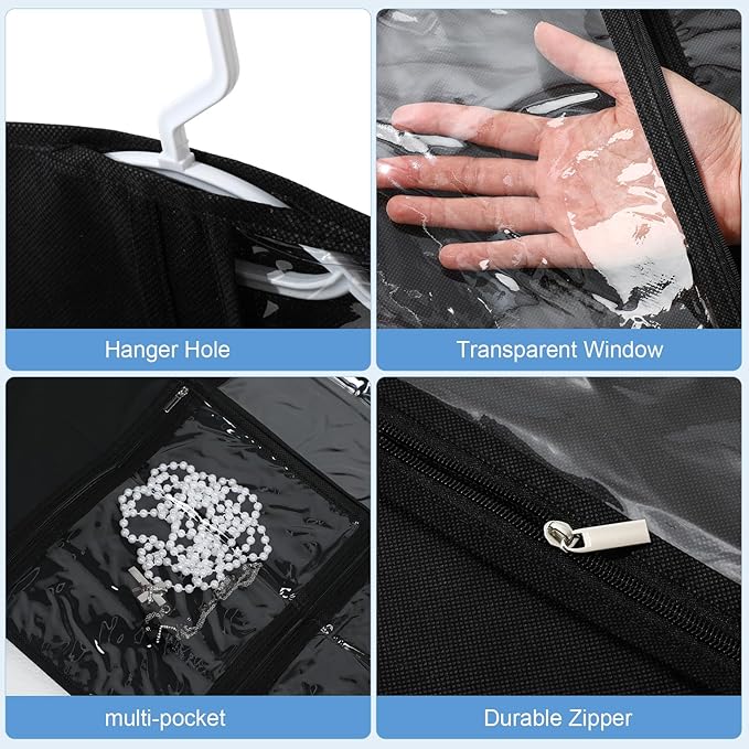 Geelin 14 Pcs Garment Bags for Dance Costumes PVC Clear with Zippers 20 x 40 Inch Garment Bag with Pockets Dance Costume Organizer Carrier for Storage Cover for Adult(Black)