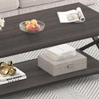 HSH Gray Storage Coffee Table, Modern Center Table for Living Room with Display Shelf, Simple Metal Wooden Rectangle Cocktail Tea Table, Minimalist Home Office Bedroom 2 Tier Coffee Table, 39 Inch