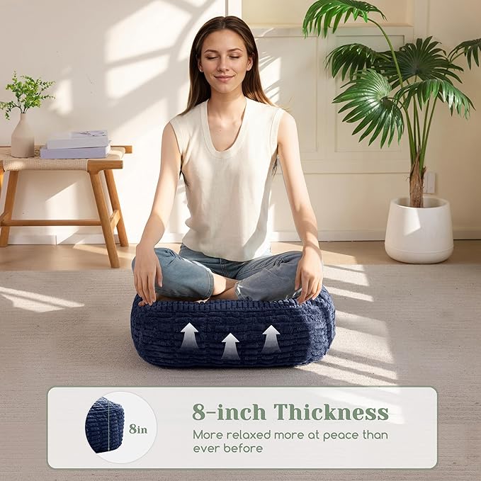 8" Washable Floor Pillow Cushion for Adults, Meditation Cushion Pillow, Removable Tufted Blended Corduroy Cover, Large Square Floor Sitting for Tatami Living Room or Yoga, 2Pack, Machine Washable