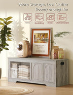DINZI LVJ Storage Chest, 47.2" Rattan-Like Toy Box with 2 Safety Hinges, Wooden Entryway Storage Bench with Flip-Top, Large Trunk for Living Room, Bedroom, Easy Assembly, Gray Wash
