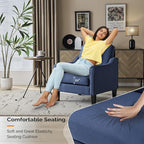 VINGLI Mid century Modern Accent Chair,Navy Blue Fabric Accent Chairs for Living Room Upholstered Armchair with Scooped Arms for Bedroom,Apartment,Studio,Office,Waiting Room