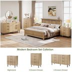 GarveeHome Oak Fluted 5 Drawer Dresser for Bedroom, Modern Wood Chest of Drawers with Wide Drawers, Closet Dresser Organizer with Anti-Tipping Device and Metal Legs for Hallway Entryway