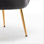 Velvet Barrel Accent Chair with Scalloped Silhouette and Gold Metal Legs, Decorative Piece Suitable for Traditional, Modern, and Contemporary Spaces, Black