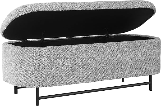 HomePop Ellipse Modern Storage Bench with Metal Legs |Homepop Home Décor|Bench with Storage for Living Room & Bedroom - Gray