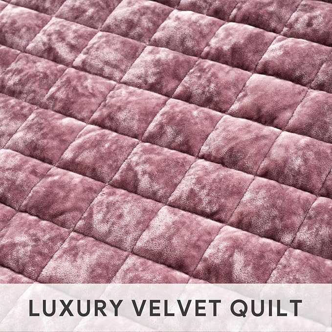RECYCO Luxury Velvet Quilt Set Twin/Twin XL Size, Lightweight Velvet Comforter Set, Oversized Bedspread Coverlet Quilted Bedding Set, with 1 Matching Pillow Sham, for All Season, Dusty Mauve Pink