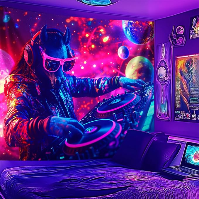 NYZE Horse Tapestry for Bedroom, Music Wall Tapestry, Party Decor Glow in the Dark Room Decor Tapestries, Cool Galaxy Planet Wall Hanging, Wall Hanging for Room Dorm 79in×59in