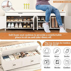 HOMEFORT 54.4" Shoe Bench with Lift Top Storage, Entryway Bench with Cushioned Seat, Wooden End of Bed Bench, Shoe Cabinet Bench with Hidden Storage Space, for Bedroom, Hallway,White