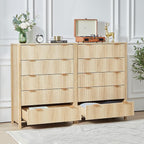 Fluted 5 Drawer Tall Dresser for Bedroom, Mid Century Modern Nightstand with Drawers, Tall Bedside Table for Closet Cloth, Living Room End Table with Storage for Dorm -Natural