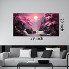 Landscape Wall Art for Living Room Bedroom Office Pink Wall Art Moon Lake Mountain Pictures Modern Artwork Framed Wall Decor Canvas Prints 29x59 In