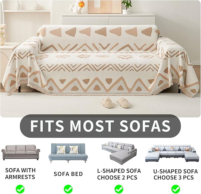 HAOMAIJIA Non Slip Couch Cover Sofa Covers for 2 Cushion Couch Washable sectional Couch Covers for Dogs pet Furniture Protector Couch Cover Blanket for Living Room (My-Khaki, 71"x102")