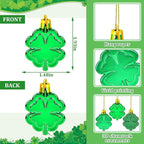 JULMELON 24 PCS St Patricks Day Four Leaf Clover Ornaments for Tree, Mini Green Lucky Four Leaf Shamrock Hanging Irish Saint Patricks Day Tree Decorations for Home Kitchen Party Decor