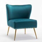 Thia Armless Velvet Accent Chair for Living Room, Elegant Seat with Nailhead Trim, Gold Metal Legs and Comfortable Curved Back, 28" D x 25" W x 29.5" H, Bluish Green