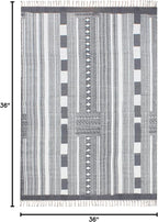 Area Rug 3' Square Rug Gray & Beige Cotton Dhurrie Striped Thick 0.19 inches Stone Easy Washable Rug Hand Wash Cotton Carpet Flatweave Rug Indoor Outdoor Rugs for Kitchen, Bedside, Enterway