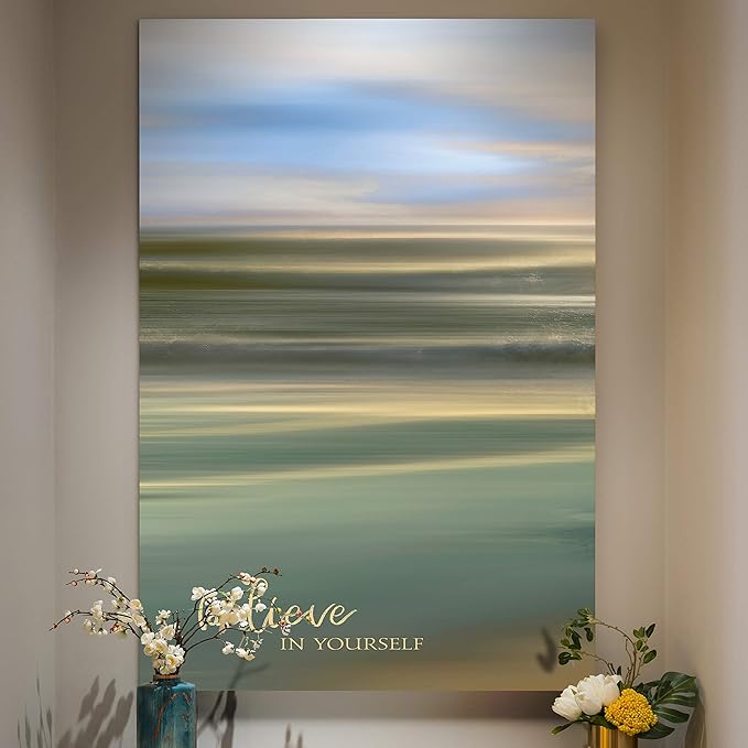 Renditions Gallery Canvas Nature Wall Art Home Paintings & Prints Serene Blue Sky Ocean Inspirational Wall Hanging Decorative Artwork for Bedroom Living Room Office Kitchen - 18"x27" LT06