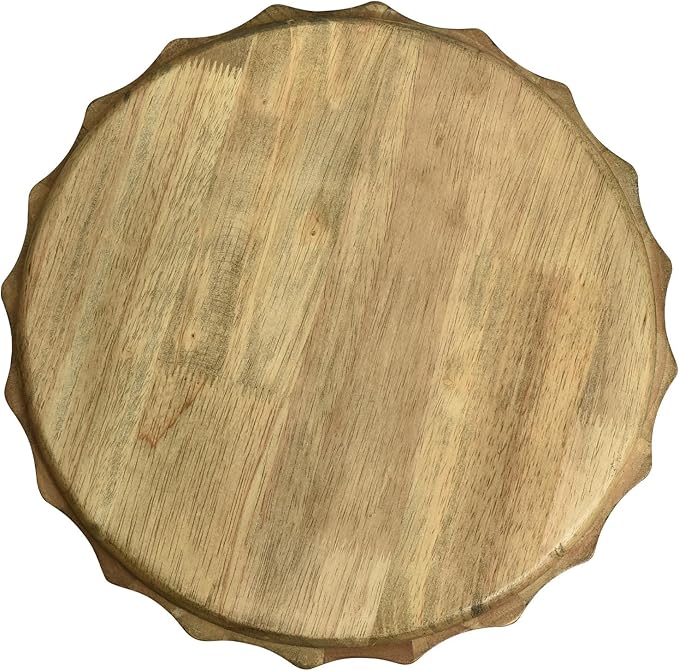 Fully Assembled Round Side Table with Gold Geometric Design & Wave Pattern, Solid Wood End Table Nightstand for Living Room, Bedroom, Office, 18 Inch (Wavy Natural Wood)