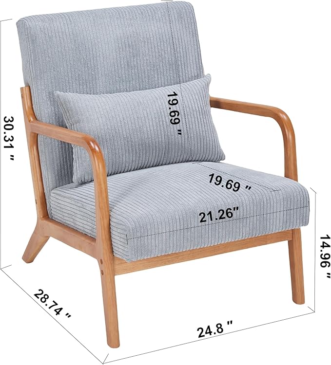 KEIKI Mid-Century Modern Upholstered Accent Chair, Solid Wood Lounge Chair for Living Room