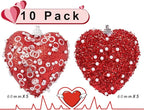 Red Valentine's Day Heart Ornaments 10Pcs Glitter Sequin Heart Shaped Baubles Decoration Valentines Pearl Foam Hanging Decor(2.36in)