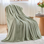 NEWCOSPLAY Super Soft Queen Blanket Sage Green Premium Silky Flannel Fleece Leaves Pattern Lightweight Bed Blanket All Season Use (Sage Green, Queen(90"x90"))