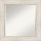 Amanti Art White Wall Mirror 25x25 Hardwood White Wash Square Bathroom Mirror for Wall Decor Living Room, Medium Country Rustic Wood Frame, Hangs Horizonally and Vertically, Bathroom Decor, Beveled