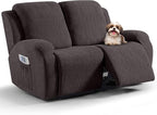 VANSOFY Recliner Loveseat Cover, 6-Pieces Stretch Dual Recliner Sofa Cover Soft Jacquard Reclining Couch Slipcover Furniture Protector with Elastic Bottom for Kid, Pets(2 Seat,Chocolate)