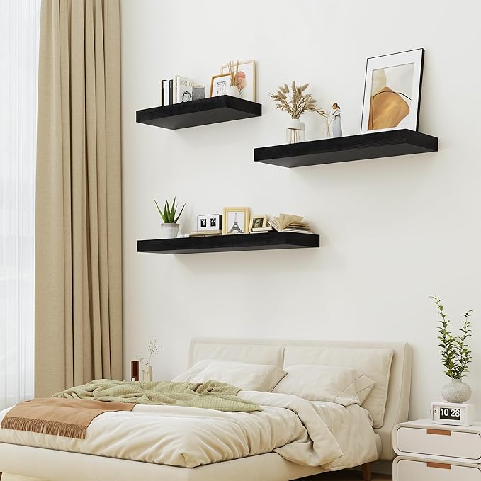 Heimlove 12 Inch Deep Floating Shelves, 55 x 12 inch Extra Long Floating Shelves for Wall, Large Display Shelf & Storage Shelf for Living Room Bedroom Kitchen Home Office, Set of 1, Black