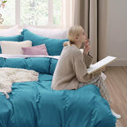 Bedsure Teal Duvet Cover Twin/Twin XL Size - 2 Pieces Prewashed Cotton-Like Extra Soft Bedding Set, Includes 1 Twin Duvet Cover 68x90 Inches with Zipper Closure & 1 Pillow Sham, No Comforter