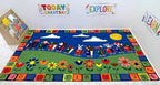 KIDCARPET.COM On The Train Rectangle Classroom Rug | Bordered Area Rug for Preschool Daycare Learning, 7'6" x 12'