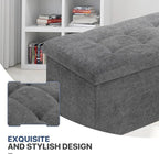MoNiBloom 30 Inches Storage Ottoman Bench, Rectangle End of Bed Bench, Storage Padded Seat, Linen Fabric Ottoman Footrest for Living Room, Bedroom, Entryway, Dark Gray